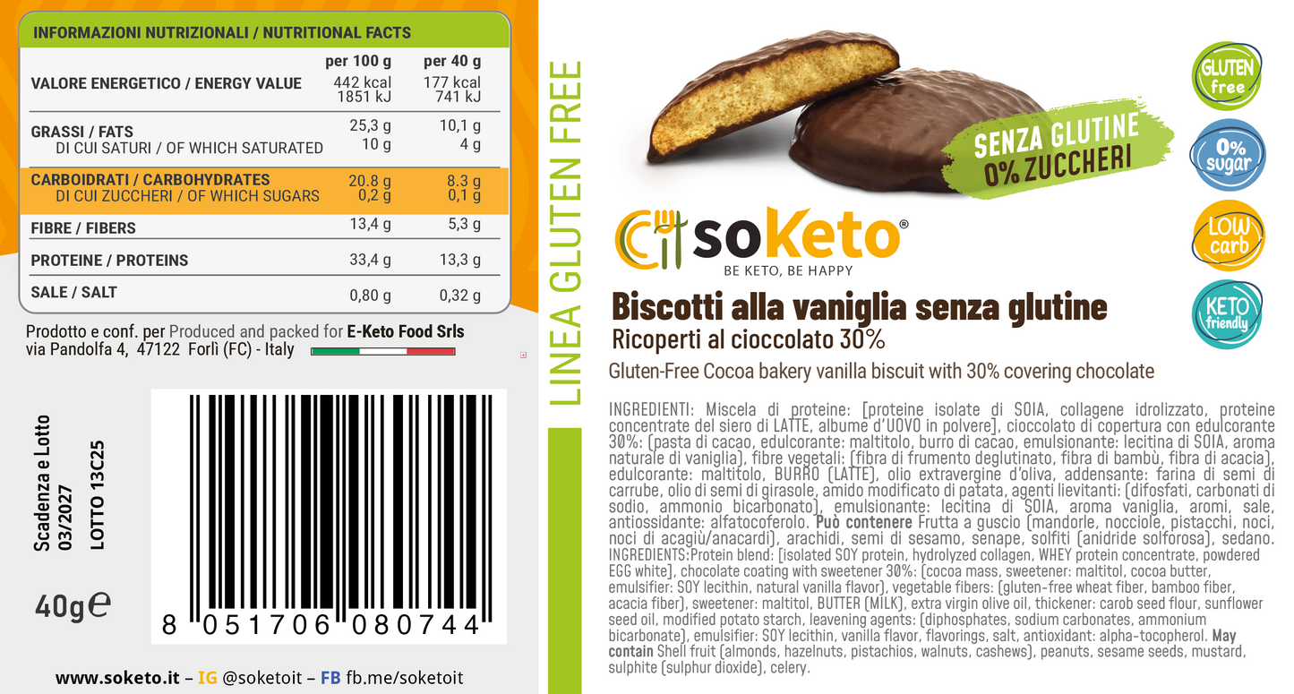 Biscotti KETO SENZA GLUTINE VANIGLIA ricoperti di cioccolato 0% zuccheri-2