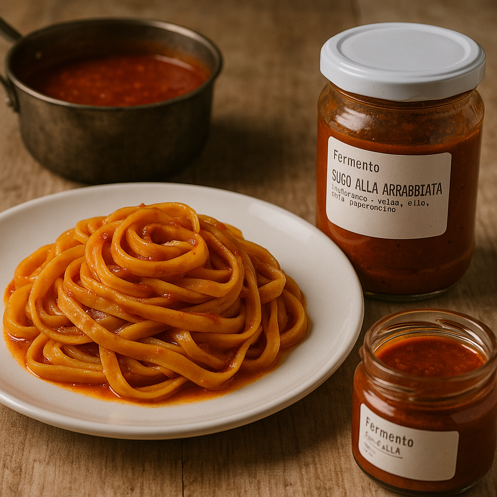 Fettuccine SENZA GLUTINE 0% Zuccheri + Sugo all’Arrabbiata Artigianale – Kit Pronto in 5 Minuti-0