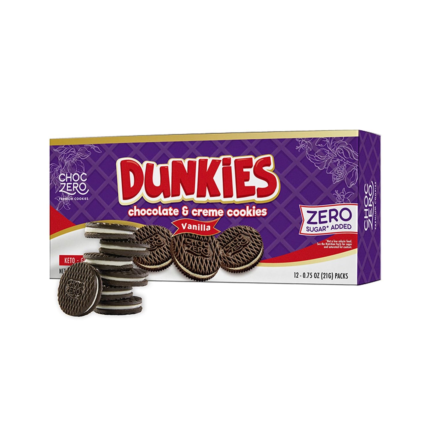 ChocZero Keto Chocolate Sandwich Cookies with Creme - Low Sugar Gluten Free Dunkies (1 Box, 9oz)