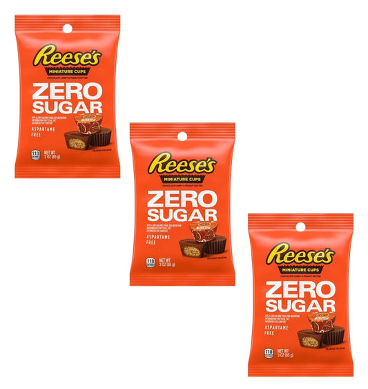Reese's Zero Sugar Miniature Cups - Pack of 3 - Chocolate Candy and Peanut Butter - Classic Treats Everyone is Sure to Love