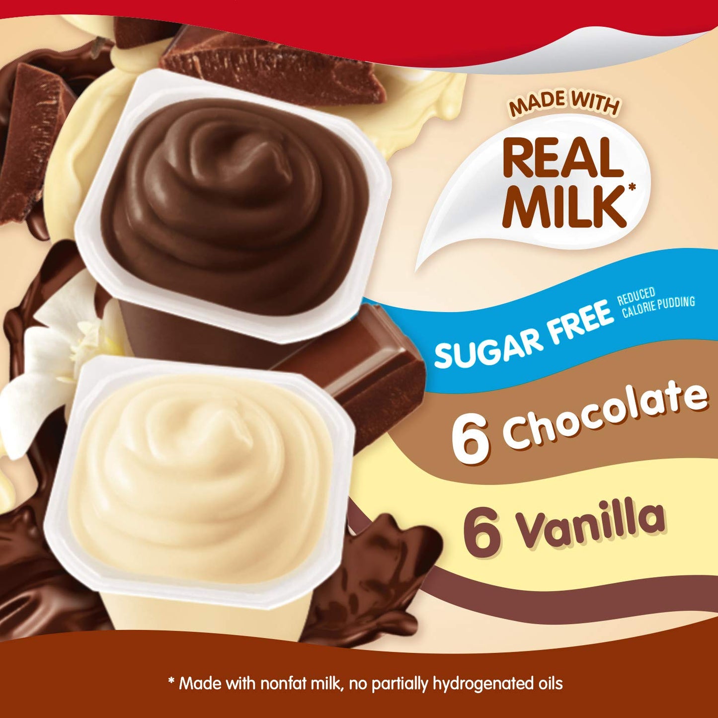Snack Pack Sugar Free Chocolate and Vanilla Flavored Pudding Family Pack, Lunchbox Snack, 12 Count Pudding Cups