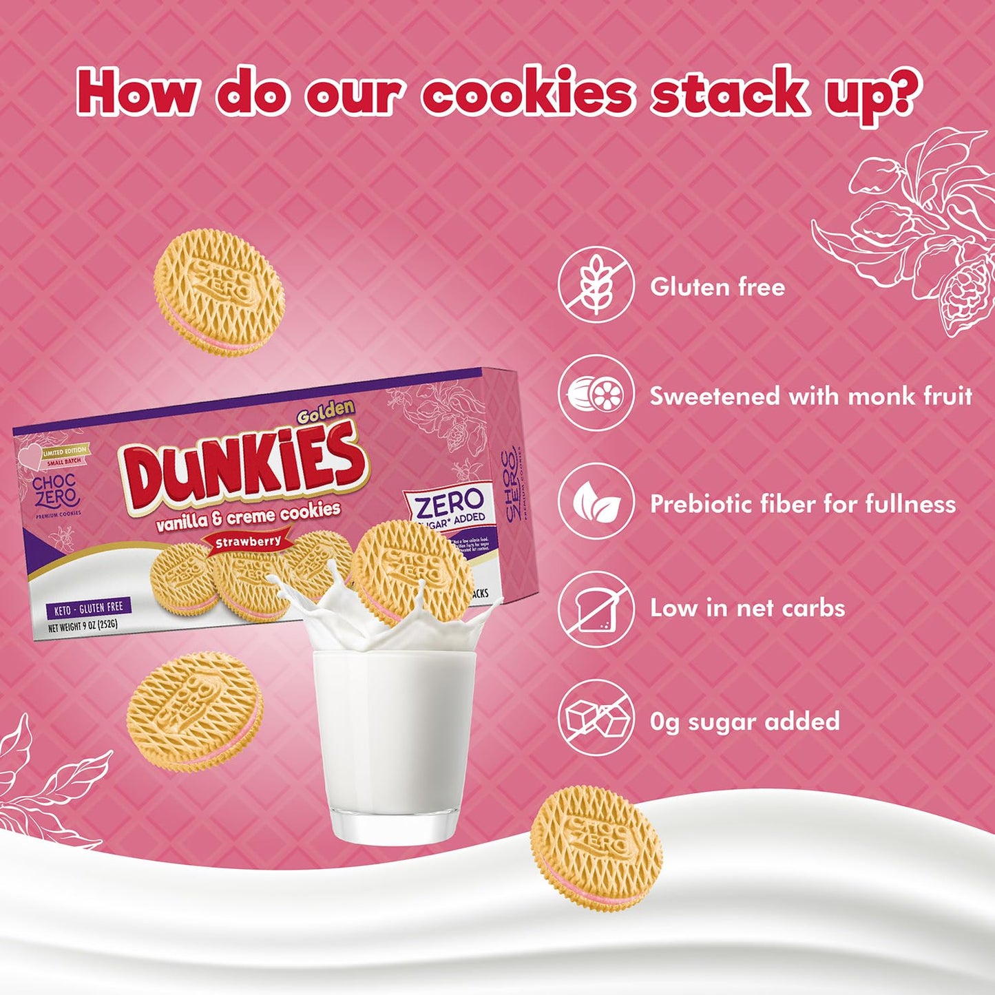 ChocZero Keto Chocolate Sandwich Cookies with Creme - Low Sugar Gluten Free Dunkies (1 Box, 9oz)