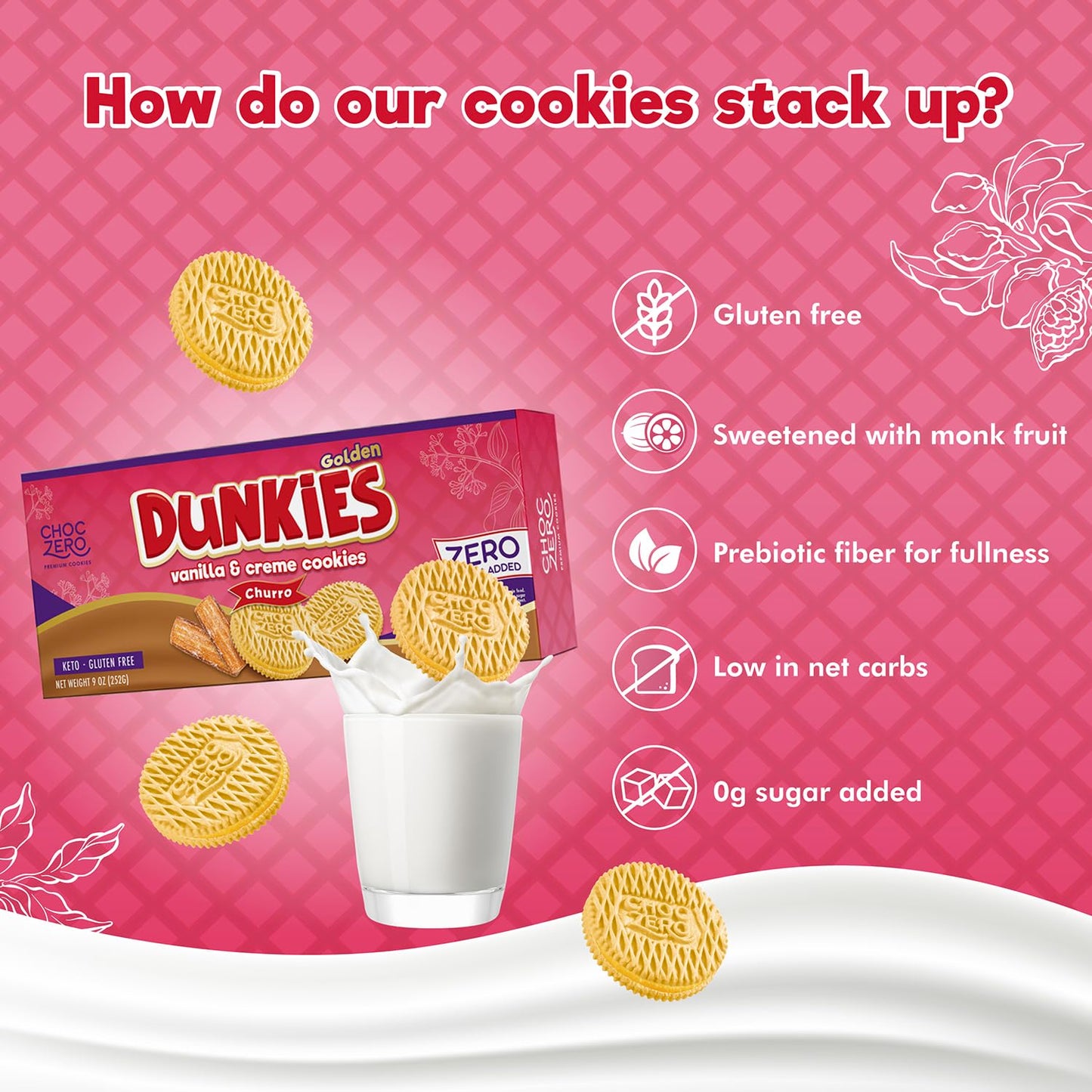 ChocZero Keto Chocolate Sandwich Cookies with Creme - Low Sugar Gluten Free Dunkies (1 Box, 9oz)