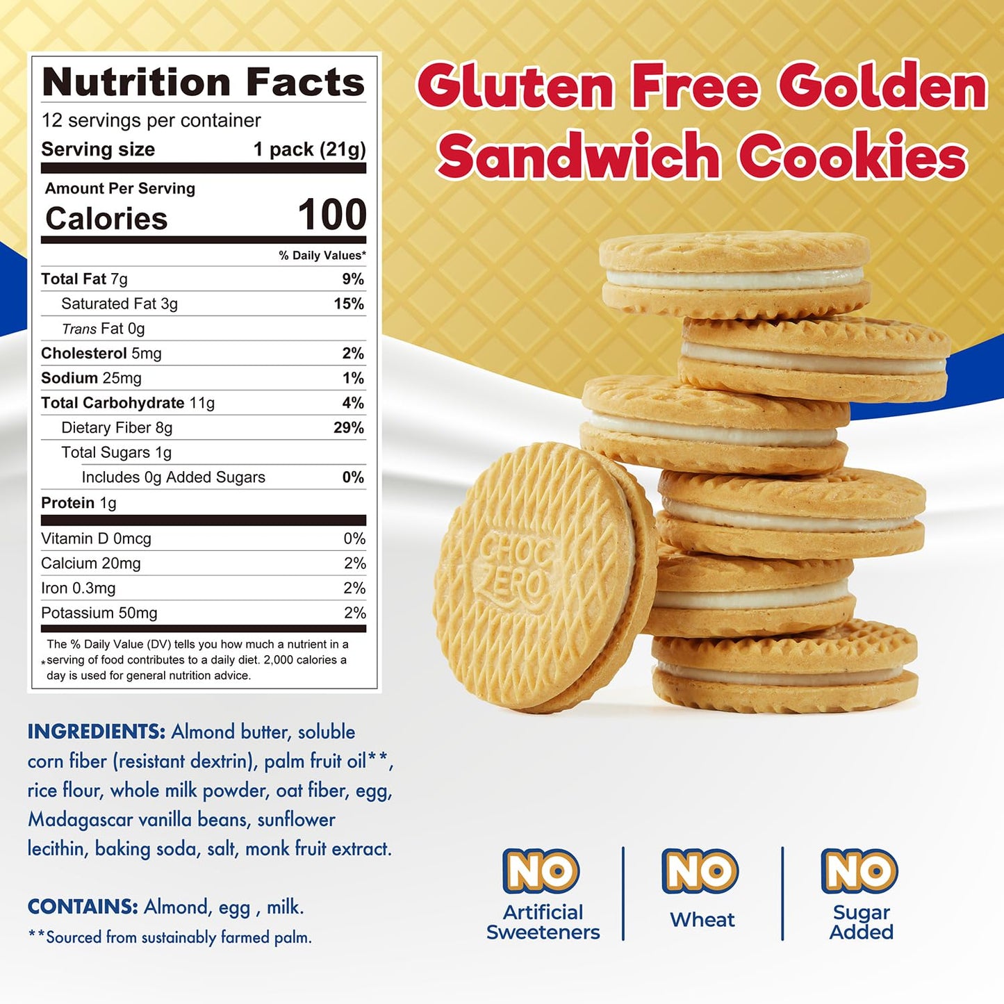 ChocZero Keto Chocolate Sandwich Cookies with Creme - Low Sugar Gluten Free Dunkies (1 Box, 9oz)