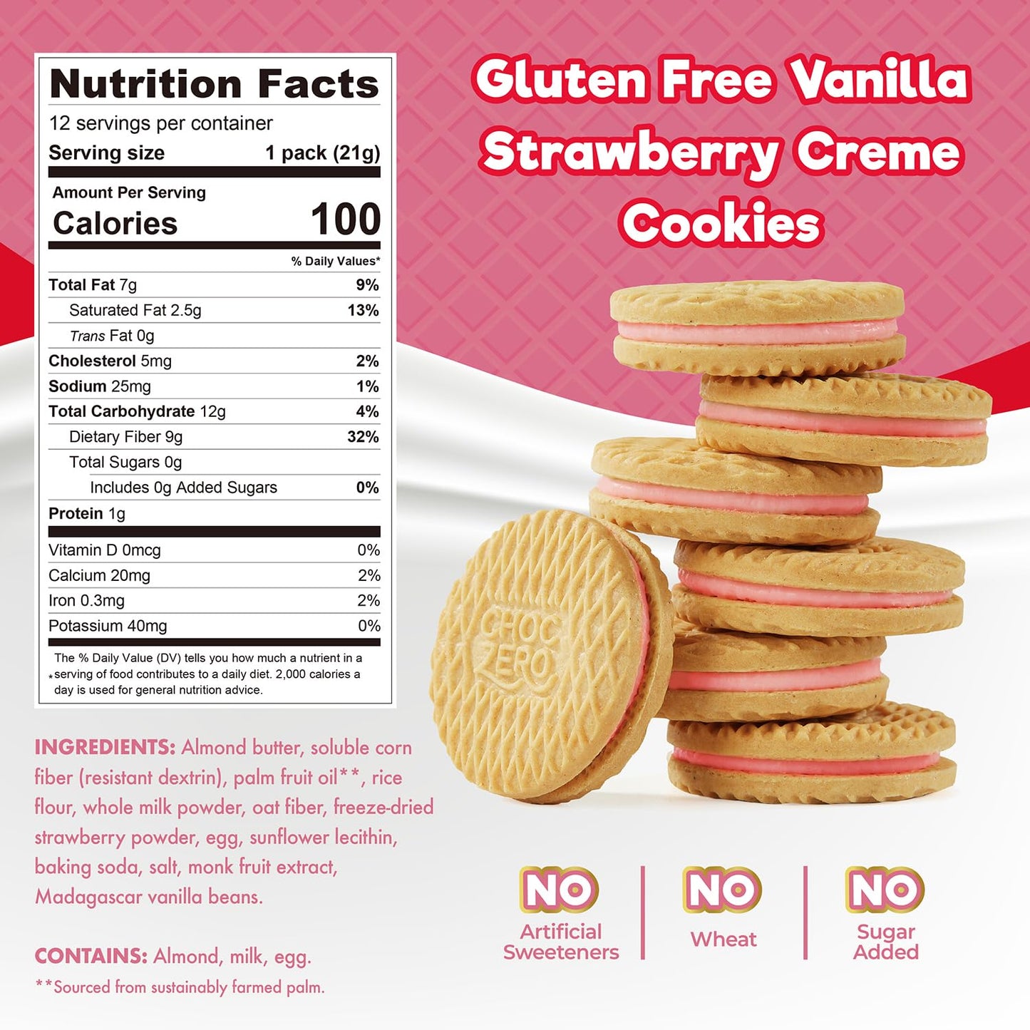 ChocZero Keto Chocolate Sandwich Cookies with Creme - Low Sugar Gluten Free Dunkies (1 Box, 9oz)