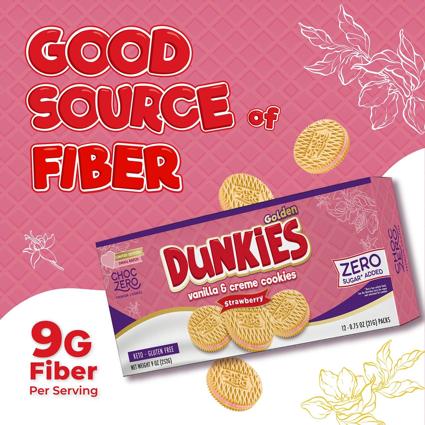 ChocZero Keto Chocolate Sandwich Cookies with Creme - Low Sugar Gluten Free Dunkies (1 Box, 9oz)