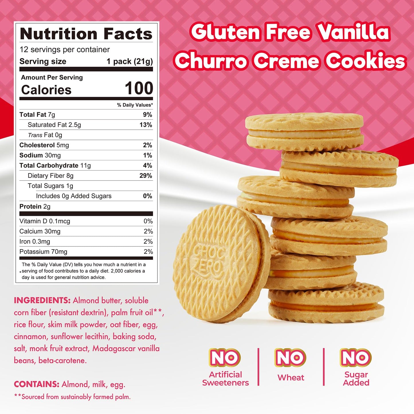 ChocZero Keto Chocolate Sandwich Cookies with Creme - Low Sugar Gluten Free Dunkies (1 Box, 9oz)