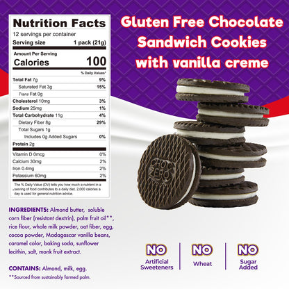 ChocZero Keto Chocolate Sandwich Cookies with Creme - Low Sugar Gluten Free Dunkies (1 Box, 9oz)
