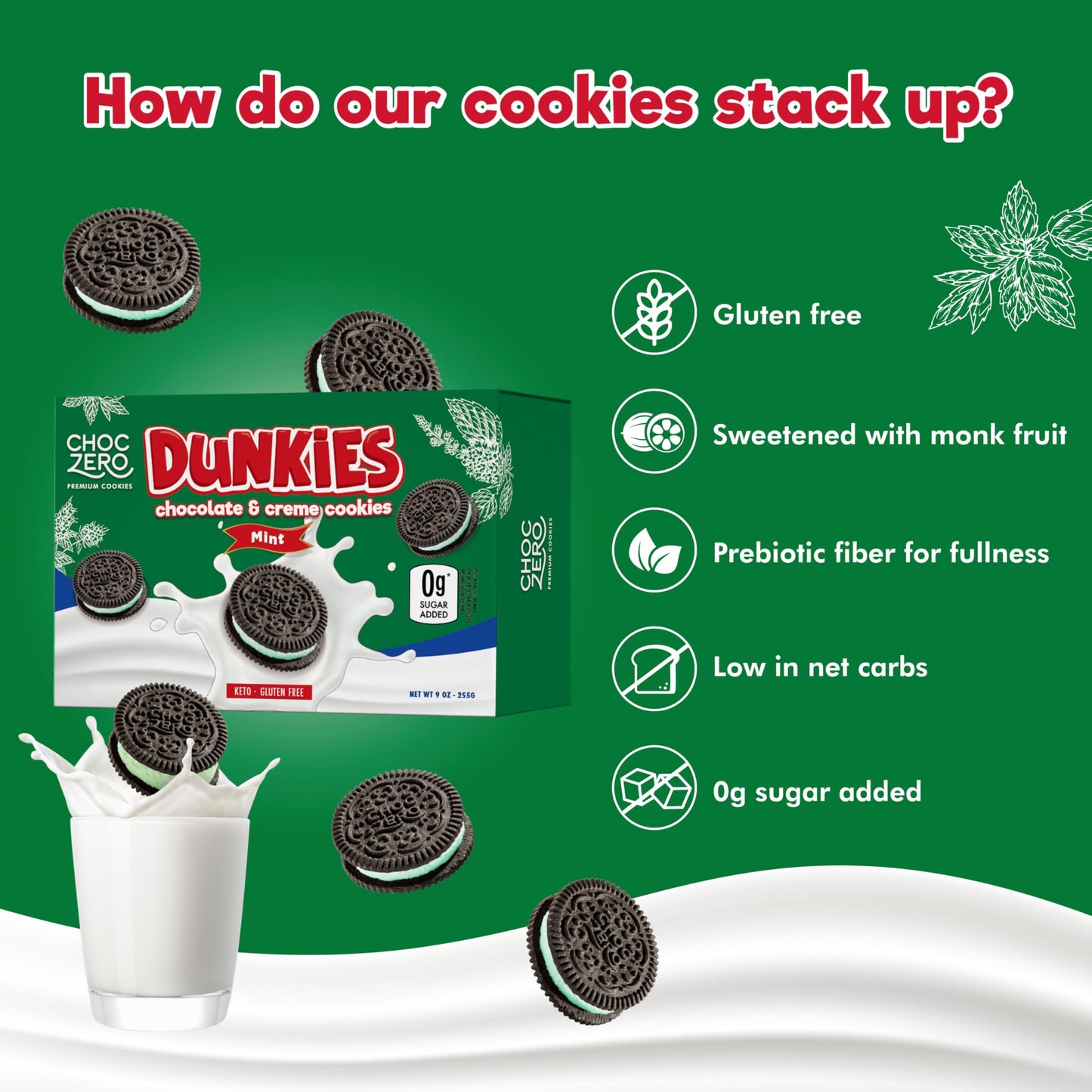 ChocZero Keto Chocolate Sandwich Cookies with Creme - Low Sugar Gluten Free Dunkies (1 Box, 9oz)