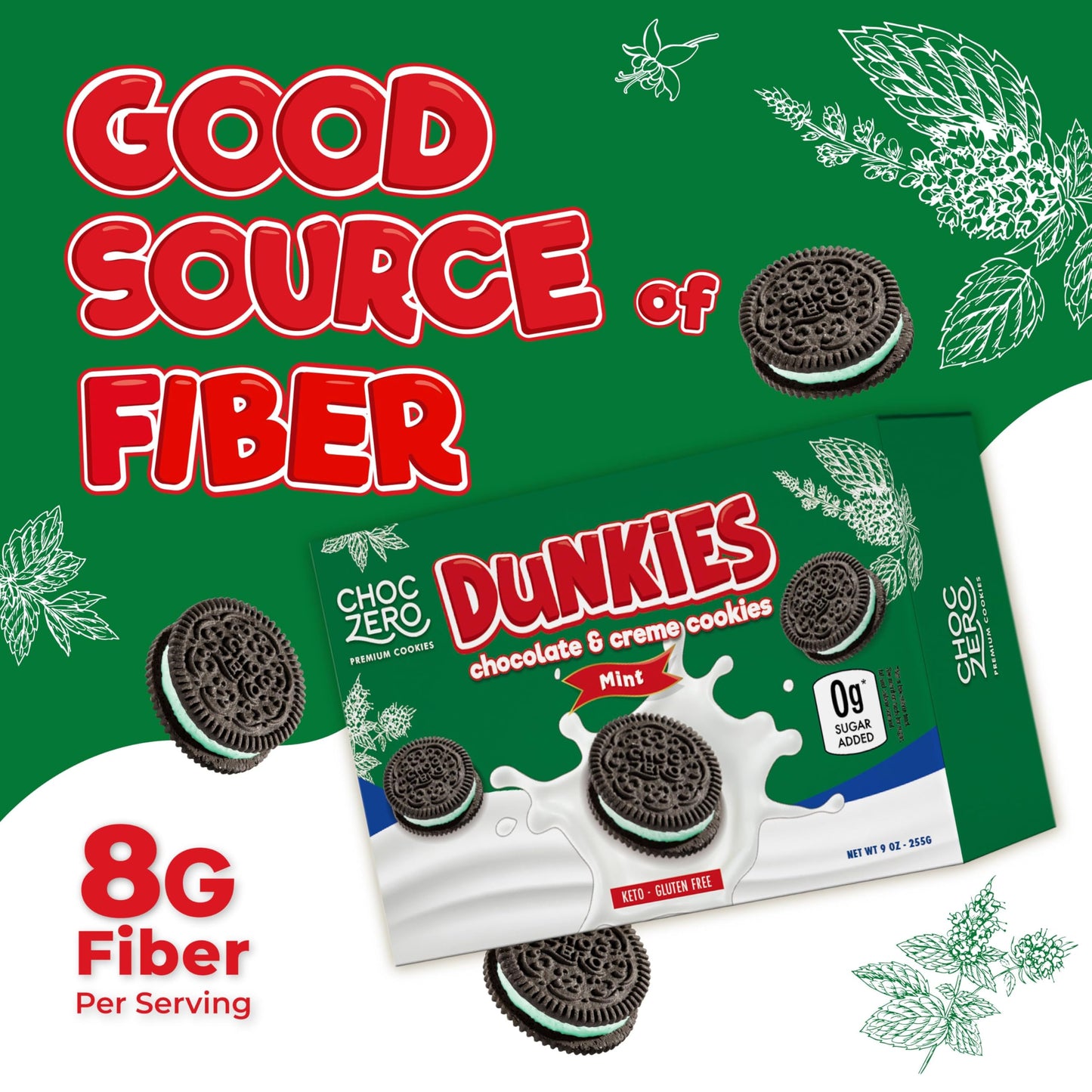ChocZero Keto Chocolate Sandwich Cookies with Creme - Low Sugar Gluten Free Dunkies (1 Box, 9oz)
