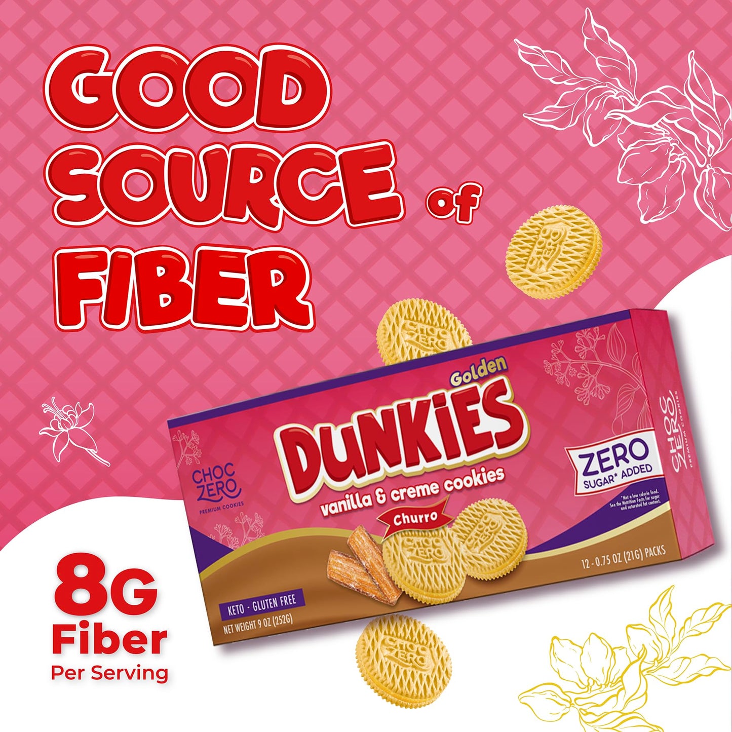 ChocZero Keto Chocolate Sandwich Cookies with Creme - Low Sugar Gluten Free Dunkies (1 Box, 9oz)