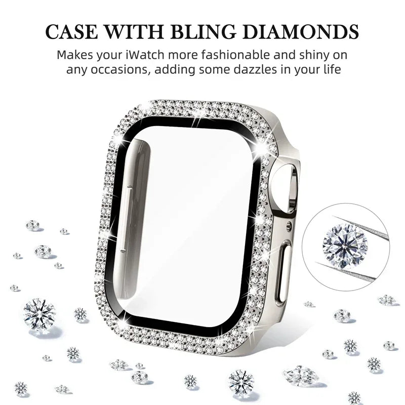 Bling Glass+Cover For Apple Watch Case 44mm 45mm 41mm 40mm 42mm 44 mm