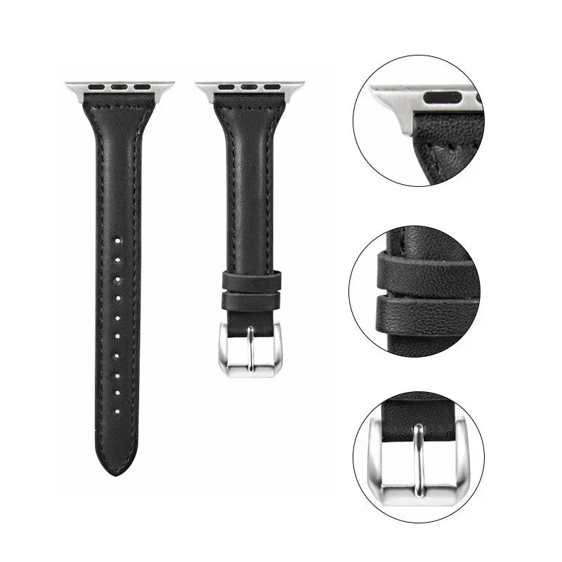 Slim Leather Strap for Apple Watch Band 44mm 40mm 41mm 49mm 42 45 Mm