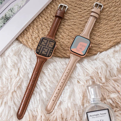 Slim Leather Strap For Apple Watch Series 10 42/46mm 9 8 7 41mm 45mm