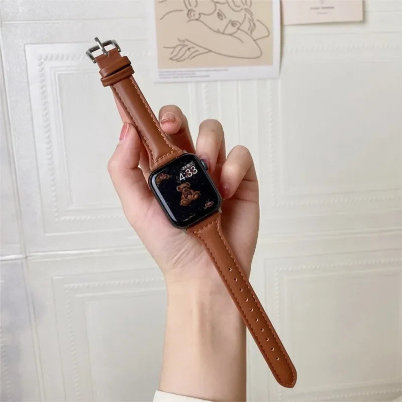 Slim Leather Strap for Apple Watch Band 44mm 40mm 41mm 49mm 42 45 Mm