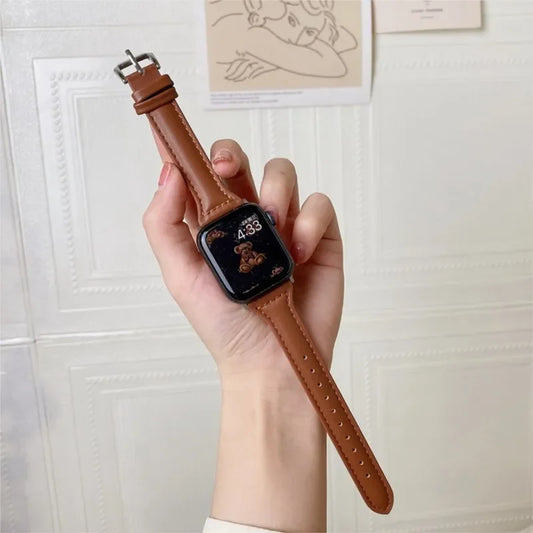 Slim Leather Strap for Apple Watch Band 44mm 40mm 41mm 49mm 42 45 Mm