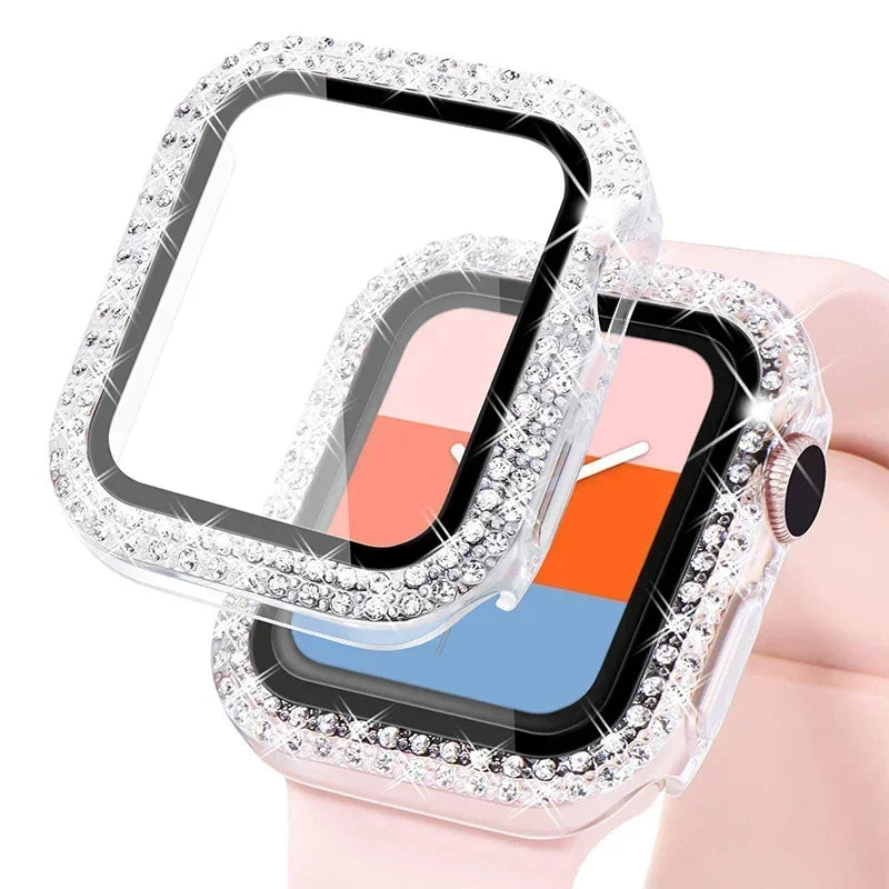 Bling Glass+Cover For Apple Watch Case 44mm 45mm 41mm 40mm 42mm 44 mm