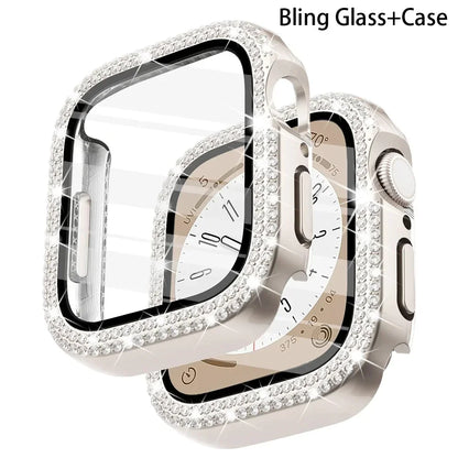 Bling Glass+Cover For Apple Watch Case 44mm 45mm 41mm 40mm 42mm 44 mm