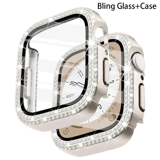 Bling Glass+Cover For Apple Watch Case 44mm 45mm 41mm 40mm 42mm 44 mm