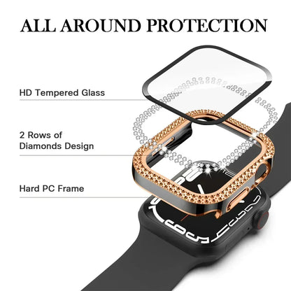 Bling Glass+Cover For Apple Watch Case 44mm 45mm 41mm 40mm 42mm 44 mm