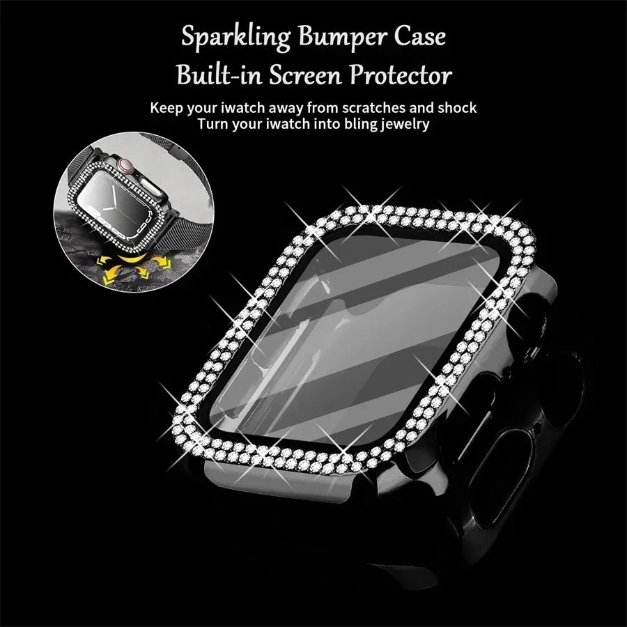 Bling Glass+Cover For Apple Watch Case 44mm 45mm 41mm 40mm 42mm 44 mm