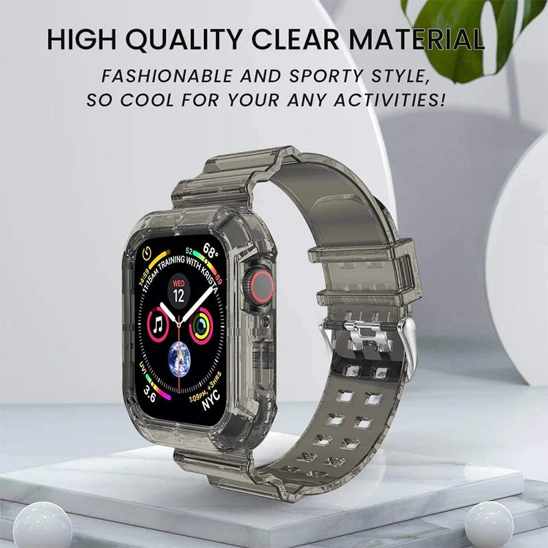 Clear Band + Case for Apple Watch 8 7 6 SE 5 3 2 Soft Transparent
