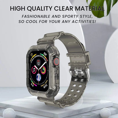 Clear Band + Case for Apple Watch 8 7 6 SE 5 3 2 Soft Transparent