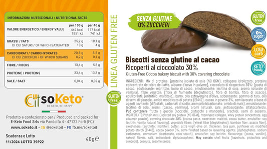 Biscotti KETO SENZA GLUTINE CACAO ricoperti cioccolato 0% zuccheri